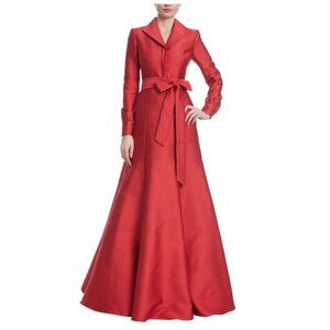 Badgley Mischka Luxe Coat Dress Crepe Gown w/ Bow in Red Maxi